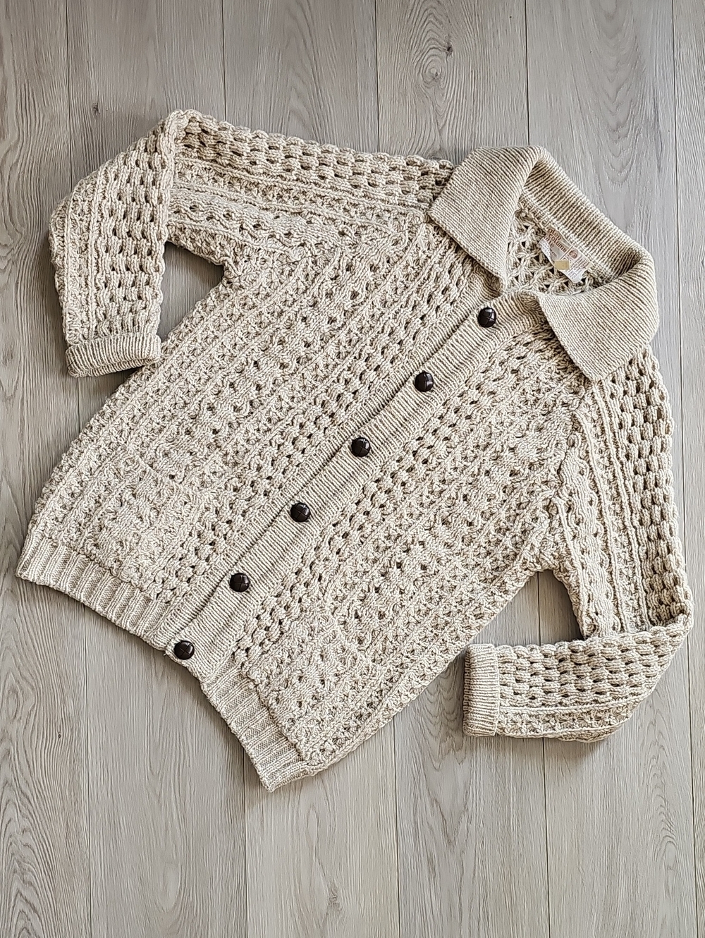 Vintage Glencolumbkille Irish Wool Fisherman Cableknit Cardigan Sweater Med /Lrg